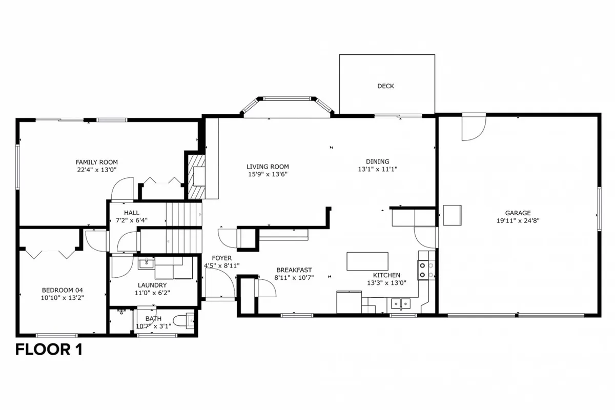 A wide-angle view of the home's open-concept main living areas, including the family room, kitchen, dining area, and even a glimpse of the garage. The space is styled to feel both inviting and practical, ideal for lively family gatherings, movie nights, or weekend brunches.